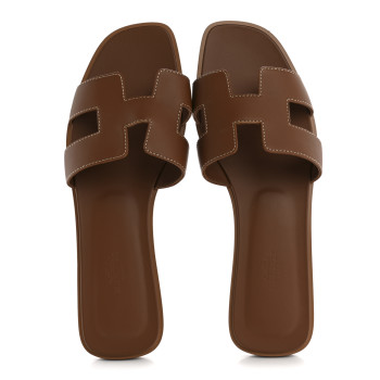 HERMES Box Calfskin Oran Sandals 39 Gold