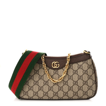 GUCCI GG Supreme Monogram Textured Dollar Calfskin Web Small Ophidia GG Handbag Beige Ebony New Acero