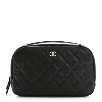 CHANEL Caviar Quilted Medium Curvy Pouch Cosmetic Case Black