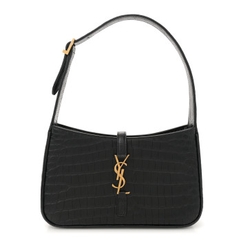 SAINT LAURENT Calfskin Crocodile Embossed LE 5 A 7 Hobo Black
