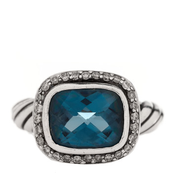 DAVID YURMAN Sterling Silver Diamond Blue Topaz 10mm Noblesse Ring 48 4.5