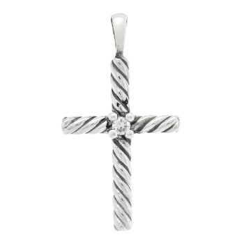 DAVID YURMAN Sterling Silver Diamond Cable Classics Cross Pendant