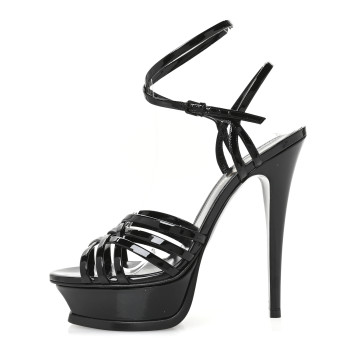 SAINT LAURENT Patent Platform Criss Cross Sandals 37 Black