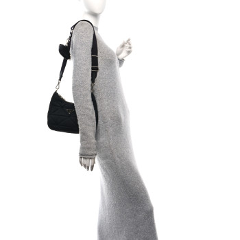 PRADA Re-Nylon Triangle Padded Patchwork Shoulder Bag Black
