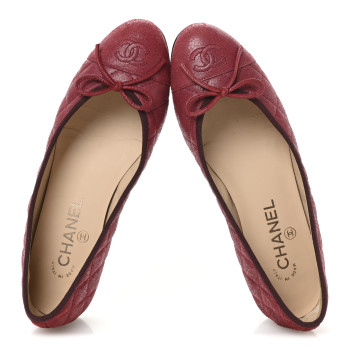CHANEL Suede Calfskin Quilted Cap Toe CC Ballerina Flats 38 Red