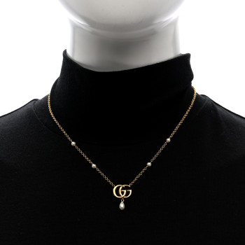 GUCCI Pearl Double G Marmont Necklace Gold
