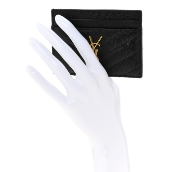 SAINT LAURENT Grain De Poudre Matelasse Chevron Monogram Credit Card Case Black