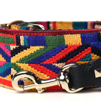 VALENTINO GARAVANI Canvas Native Couture 1975 Embroidered Rockstud Guitar Strap Multicolor