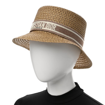 CHRISTIAN DIOR Straw Embroidered D-Bobby Large Brim Hat 58 Rose