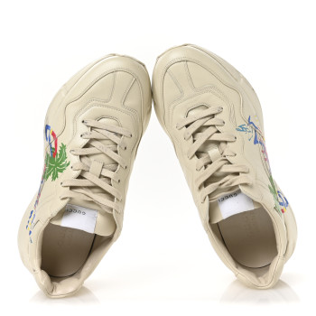 GUCCI Calfskin Hawaii Printed Mens Rhyton Sneakers 8 White