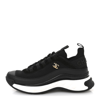 CHANEL Velvet Calfskin Mixed Fibers CC Sneakers 38 Black