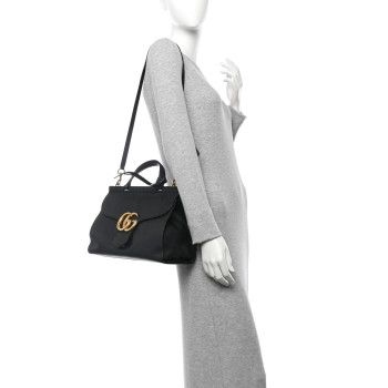 GUCCI Calfskin Small GG Marmont Top Handle Bag Black