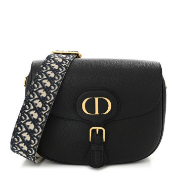 CHRISTIAN DIOR Grained Calfskin Large Bobby Flap Black