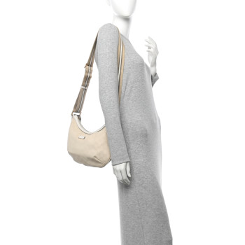 GUCCI Monogram Web Medium Half Moon Hobo White