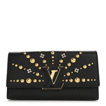 LOUIS VUITTON Taurillon Studded Sol Capucines Wallet Black
