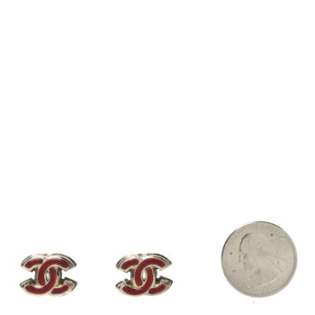 CHANEL Enamel CC Earrings Red Gold