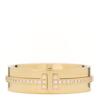 TIFFANY 18K Yellow Gold Diamond Wide T Two Ring 52 6