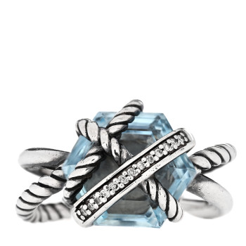 DAVID YURMAN Sterling Silver Diamond Blue Topaz 10mm Cable Wrap Ring 47 4.25
