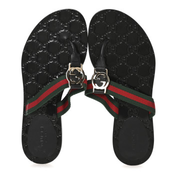 GUCCI Nylon Guccissima Web Womens Thong Sandals 36.5 Green Red Black