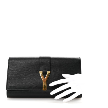 SAINT LAURENT Textured Calfskin Classic Y Ligne Clutch Black