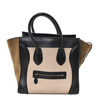 CELINE Satin Calfskin Suede Mini Tri-Color Luggage Seashell