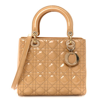 CHRISTIAN DIOR Patent Cannage Medium Lady Dior Beige