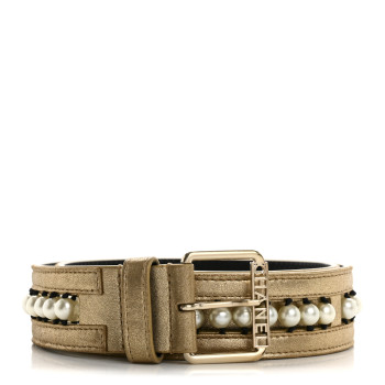 CHANEL Metallic Lambskin Pearl CC Belt 80 32 Gold