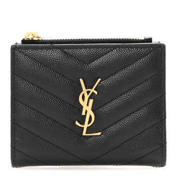 SAINT LAURENT Grain De Poudre Matelasse Chevron Monogram Zipped Card Case Black