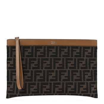 FENDI Vitello King Jacquard FF 1974 Medium Flat Pouch Tobacco Moro Sand