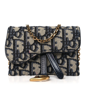 CHRISTIAN DIOR Oblique Nano Saddle Chain Pouch Blue