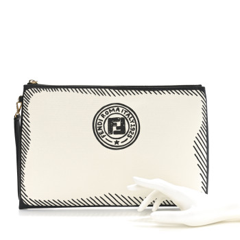 FENDI X JOSHUA VIDES Coated Canvas Stamp Patch Large Flat Pouch White Black