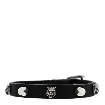 GUCCI Calfskin Feline Heads Bracelet L Black