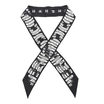 CHANEL Silk CC Slim Bandeau Scarf Black Grey