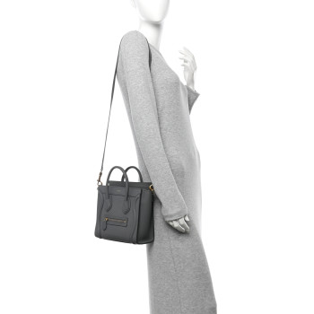 CELINE Drummed Calfskin Nano Luggage Kohl