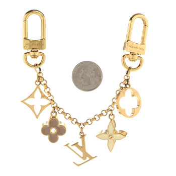 LOUIS VUITTON Brass Enamel Fleur De Monogram Bag Charm Chain Gold