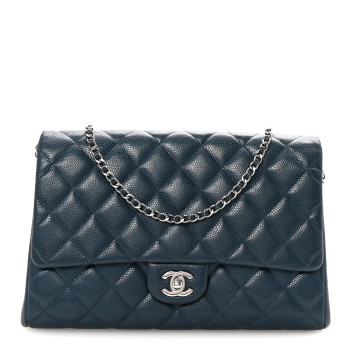CHANEL Caviar Quilted Clutch With Chain Flap  Blue