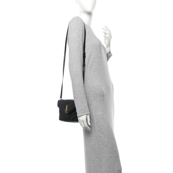 SAINT LAURENT Calfskin Y Quilted Monogram Toy Loulou Crossbody Bag Black