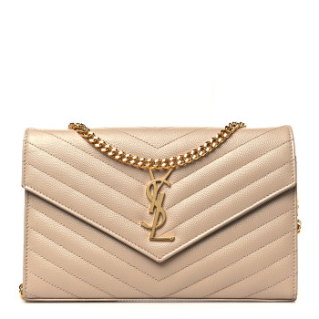 SAINT LAURENT Grain De Poudre Matelasse Chevron Monogram Chain Wallet Nude Powder