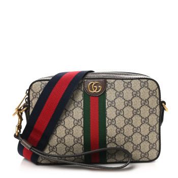 GUCCI GG Supreme Monogram Textured Dollar Calfskin Web Ophidia Wristlet Shoulder Bag Beige Ebony New Acero