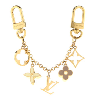 LOUIS VUITTON Brass Enamel Fleur De Monogram Bag Charm Chain Gold