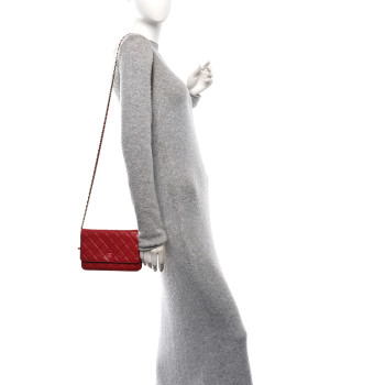 CHANEL Lambskin Quilted Wallet On Chain WOC Red Pink