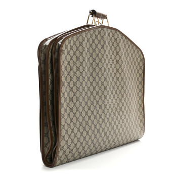 GUCCI GG Supreme Monogram Azalea Calfskin Retro Interlocking G Hanger Garment Bag Beige Ebony Brown Sugar
