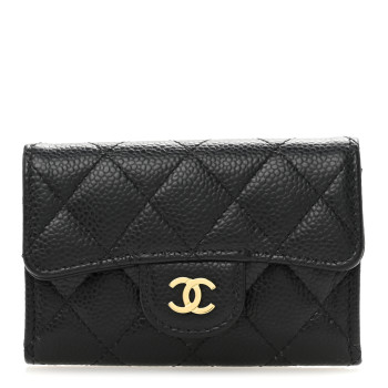 CHANEL Caviar Quilted Flap Card Holder Wallet Black
