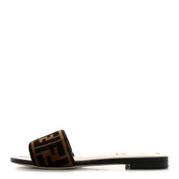 FENDI Velvet FF Flat Slide Sandals 36.5 Tobacco