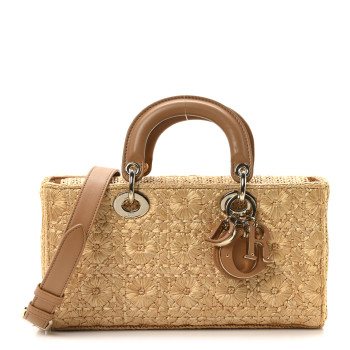 CHRISTIAN DIOR Raffia Floral Cannage Medium Lady D-Joy Natural