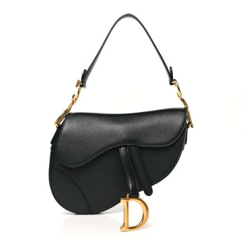 CHRISTIAN DIOR Grained Calfskin Saddle Bag Black