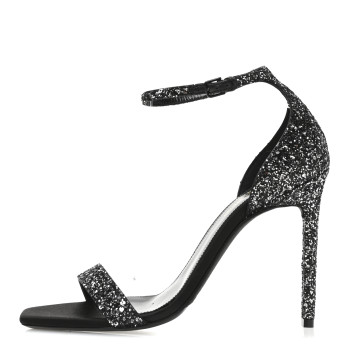 SAINT LAURENT Glitter Amber 105 Ankle Strap Sandals 39.5 Black