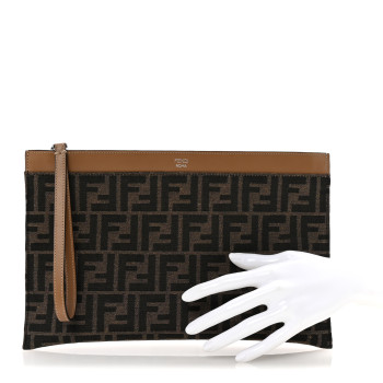 FENDI Vitello King Jacquard FF 1974 Medium Flat Pouch Tobacco Moro Sand