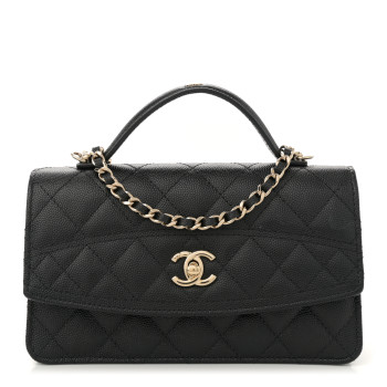 CHANEL Caviar Quilted Trendy Handle Clutch With Chain Black