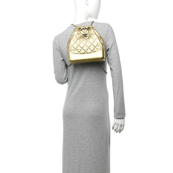 CHANEL Metallic Lambskin Small Quilted Gabrielle Backpack Gold
